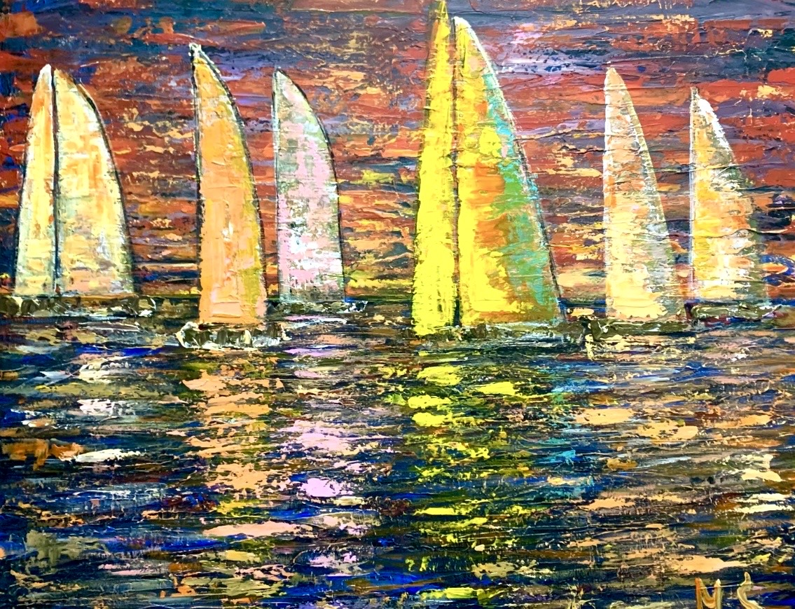 Sailboats at Sunset painting in the Crimea chapter of the Picturesque Guide to Ukraine project